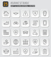 Insurance Set Bundle: Editable Soft UI Icons for Comprehensive Coverage and Protection Solutions