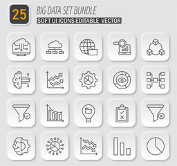 Big data icon set bundle: Editable vector UI icons for data analysis and management with clean and modern design