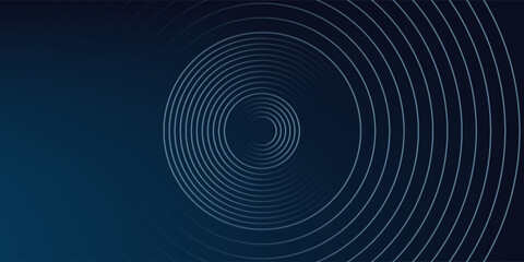 Abstract blue glowing geometric lines on dark blue background. Modern shiny blue circle lines pattern. Futuristic technology concept. Suit for cover, poster, banner, header, website.