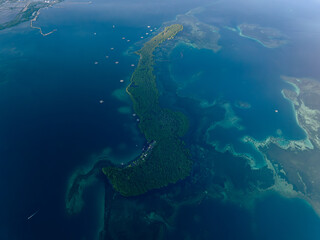 Long Tropical Island Aerial from 1km Height