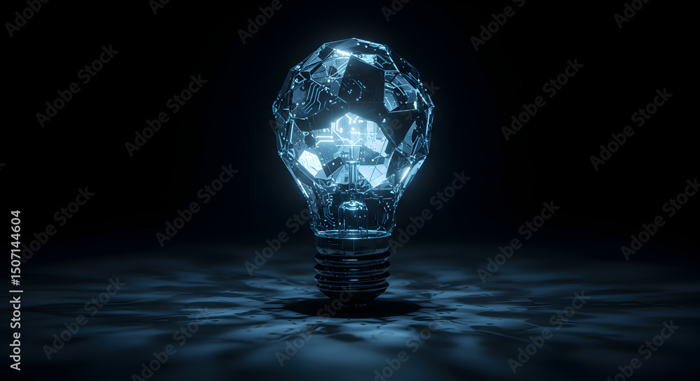 Poster illuminated digital circuitry lightbulb representing technological advancement and innovation