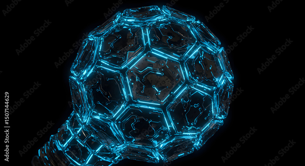 Poster intricate futuristic orb: illuminated cybernetic design with hexagonal patterns