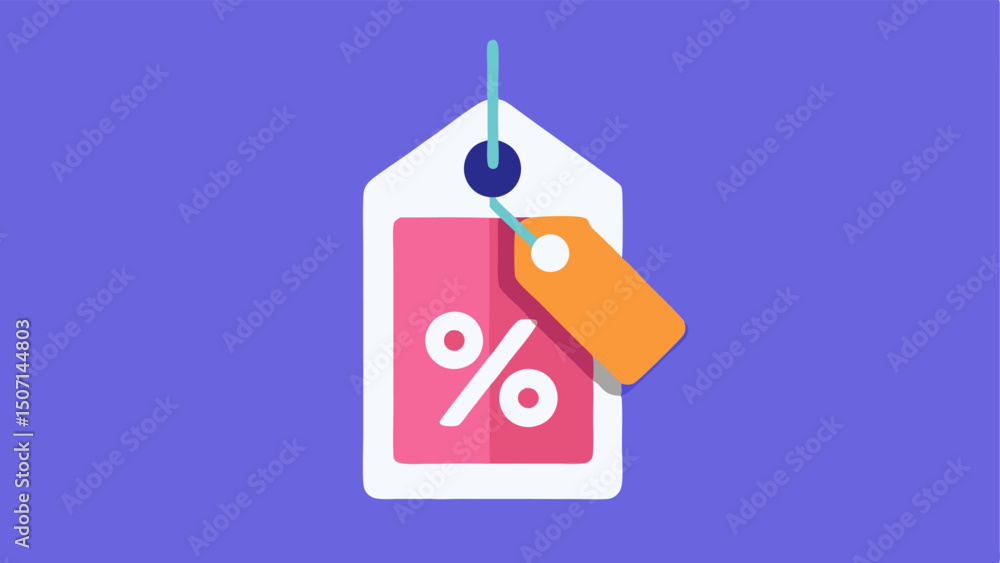 Poster discount tag icon a simple flat design of a virtual discount tag floating over an online shopping in
