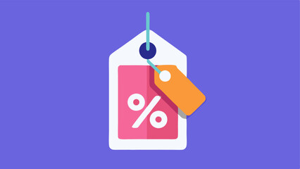Discount Tag Icon A simple flat design of a virtual discount tag floating over an online shopping interface with a percentage symbol to indicate a sale.