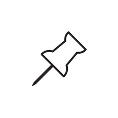Push pin icon symbol in black color solid outline flat style. social media, Instagram pin icon. needle, pinned, attach, and note symbol. outlined, flat, vector icon, thumbstick, Paperclip