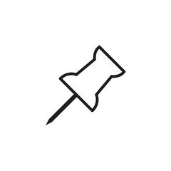 Push pin icon symbol in black color solid outline flat style. social media, Instagram pin icon. needle, pinned, attach, and note symbol. outlined, flat, vector icon, thumbstick, Paperclip