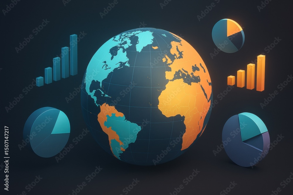 Aufkleber a digital globe segmented into economic zones illustrates strategic business growth and decision-mak