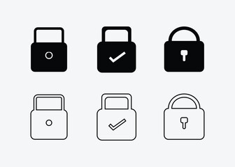 Minimalist Lock and Unlock Icon Collection, Solid And Line Stylish