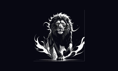 Angry lion vector, lion head illustration, black and white lion vector