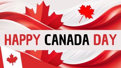 Happy Canada Day, July 1st. Canadian flag and maple leaf design. Embodying national pride, unity, and heritage, in red and white. For events, social media, and flyers. To celebrate Canada Day.