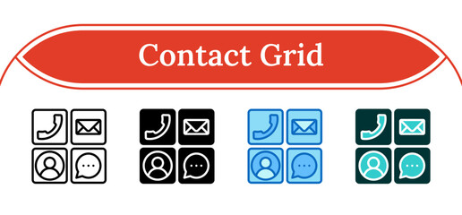 Contact Grid - Multi Style Outline, Glyph Silhouette, Blue, Dual Tone Icon - Four-square interface with phone, mail, person, and message icons—indicating a contact methods dashboard