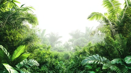 Lush green forest landscape isolated on white background