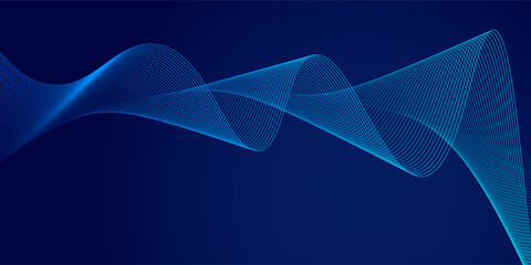 Abstract glowing wave lines on dark blue background. Dynamic wave pattern. Modern flowing wavy lines. Futuristic technology concept. Suit for banner, poster, cover, brochure, flyer, website