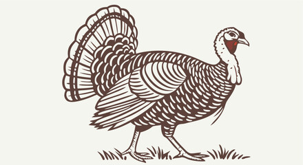 Thanksgiving Turkey Illustration: Brown Line Art Bird