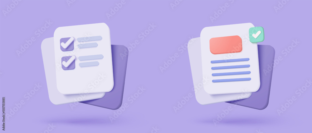 Aufkleber 3d icon file task management todo check list, assignment and exam paperwork, work on organization, p