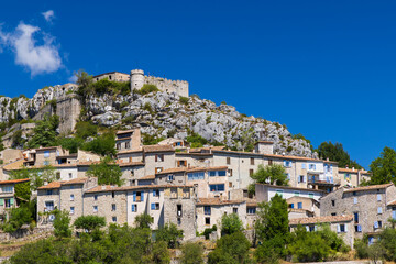 Obraz premium Trigance medieval village with castle dominating the houses in Provence, France