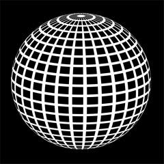 Abstract Globe Formed by White Grid Pattern on Black Background. Vector Illustrator