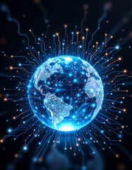 Fototapeta premium Global digital connectivity event virtual realm infographic futuristic environment aerial view technology concept