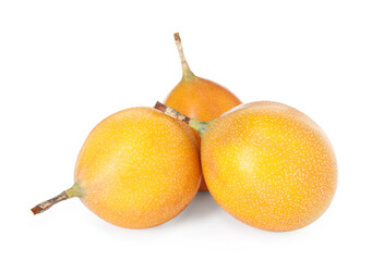 Whole ripe yellow passion fruits isolated on white