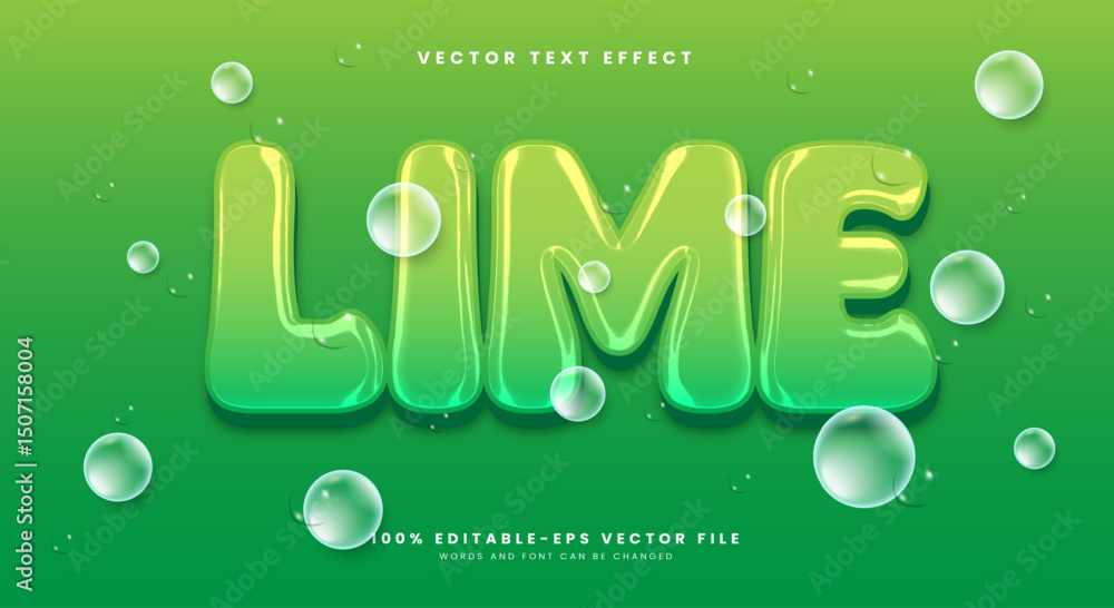 Poster green lime 3d editable text effect template suitable for lemon juice theme