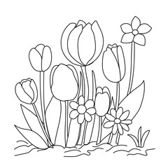 Coloring page for kids flowers summer spring tulips , coloring book for children doodle
