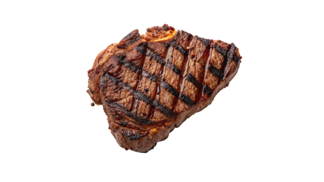 Close-Up of a Grilled Steak With Char Marks isolated on transparent background  