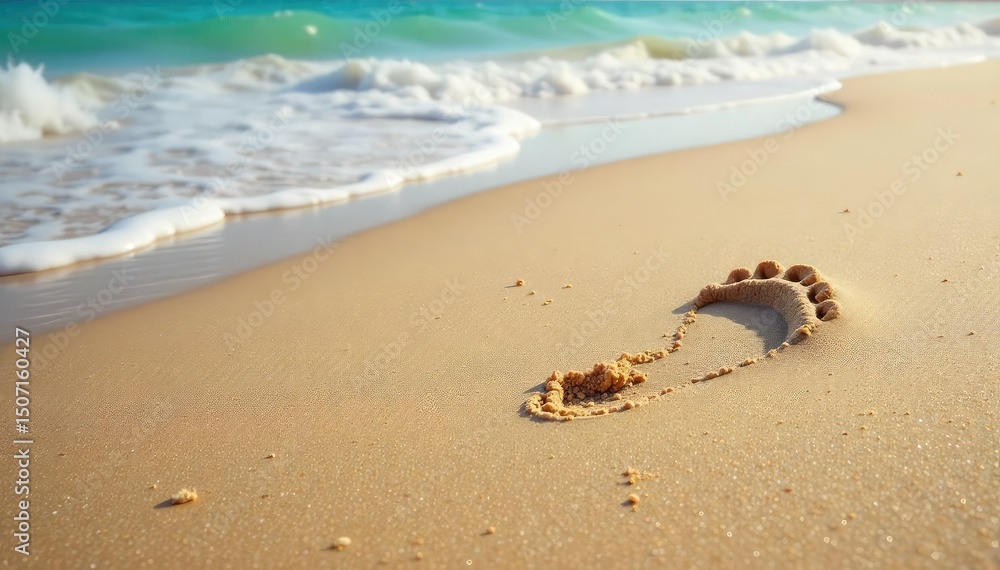 Canvas Prints a single footprint in soft sand near the ocean, symbolizing a minimal environmental impact and perso