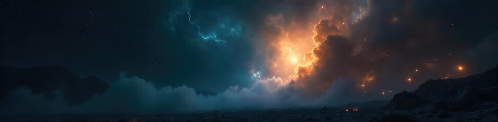 Obraz premium A single, powerful beam of light cuts through the darkness, illuminating dust motes and creating a dramatic, ethereal effect Perfect for themes of hope, discovery, and the unknown , ray, motes