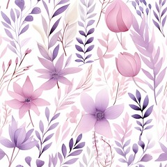 Soft Pink & Purple Botanical Leaves – Seamless Pattern (Generative AI)