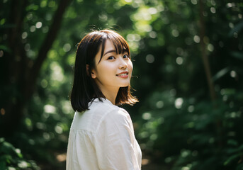 Fototapeta premium 自然の中で過ごす20代女性のポートレート