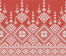 Fototapeta premium Red and White Pixel Geometric Patterns – Traditional Ethnic Weaving Style