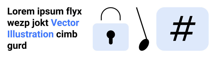 Obraz premium Lock with keyhole, single key, and metadata tag symbol suggesting digital security, access, and online conversations. Ideal for cybersecurity, communication, privacy, data protection access