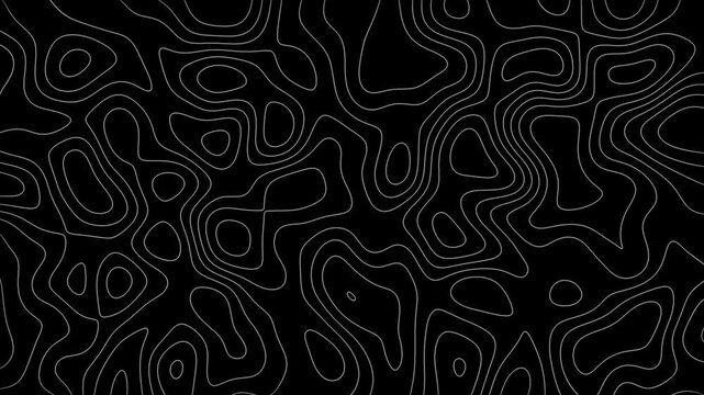 Abstract animated outline Topographic contour Map Seamless Loop. Abstract terrain map animation Background. Moving waves on black background.- 4K seamless loop animation.