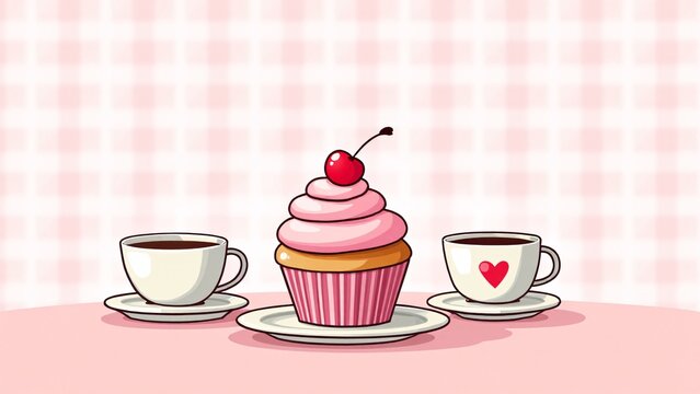 Cupcake With Pink Frosting And Coffee