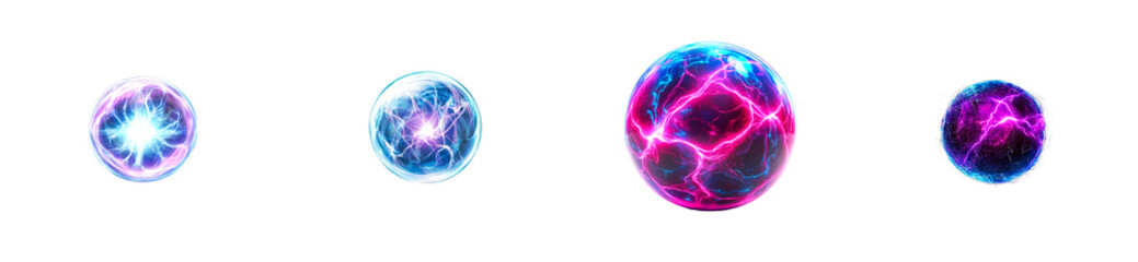 Energy Spheres Set, Lighting Balls with Plasma Effect, cut out transparent