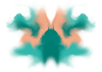Vivid green and coral pink combine in a playful butterfly shape with a vibrant energy.
