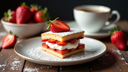 Strawberry Shortcake Dessert With Coffee Still