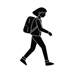 Person with Backpack Walking Vector Silhouette