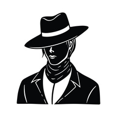 Person with Hat Vector Silhouette