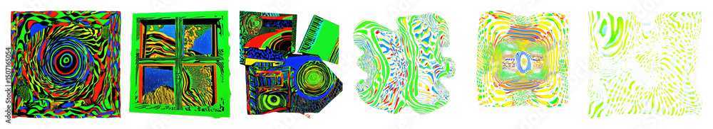 Poster png vibrant abstract geometric patterns, element set on transparent background