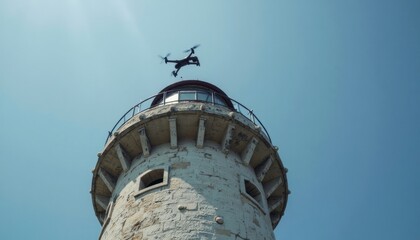 Drone Flying Over Lighthouse