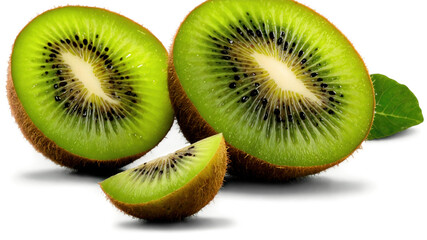 Fototapeta premium Close-up of kiwi slices with vibrant green flesh and brown seeds.