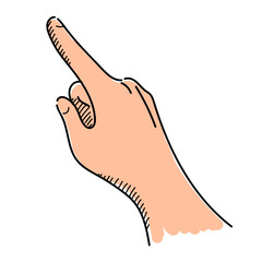 Hand pointing with index finger vector isolated. Hand-drawn illustration of a human hand. Finger pointing in the direction. Design element. Doodle palm of hand.