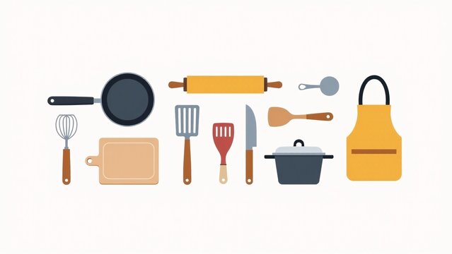 kitchen utensils flat design, cooking tools clip art preview