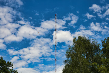 telecommunication radio tower antenna future broadband concept satellite connect clouds