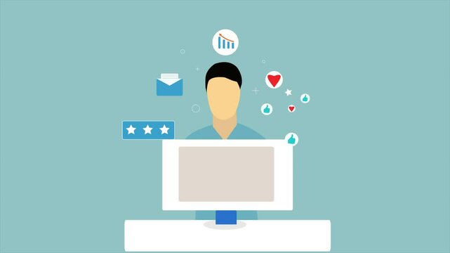 Business owner check customer satisfied icon with digital platform, business status with performance check, animation video