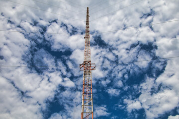 telecommunication radio tower antenna future broadband concept satellite connect clouds