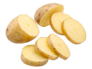 Close-Up of Sliced Potatoes Isolated on transparent background, Isolated Png file, Cut-out, Isolate Png, No Background, Isolated object

