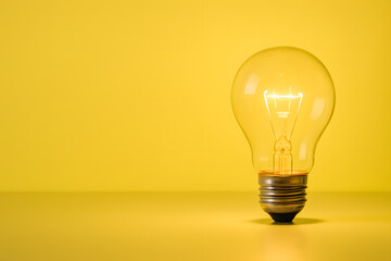 Bright Idea Concept with Single Light Bulb on Yellow Background