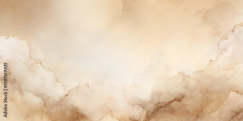 Poster soft beige and brown watercolor background with cloudy, abstract textures and gentle gradients, crea